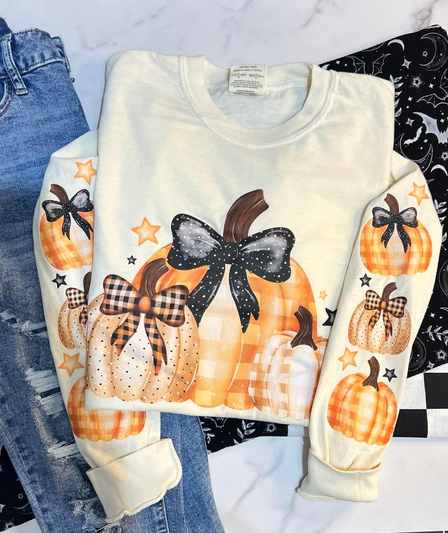 Perfectly Plaid🧡 pumpkin long sleeve & short sleeve tee & crewneck sweater options