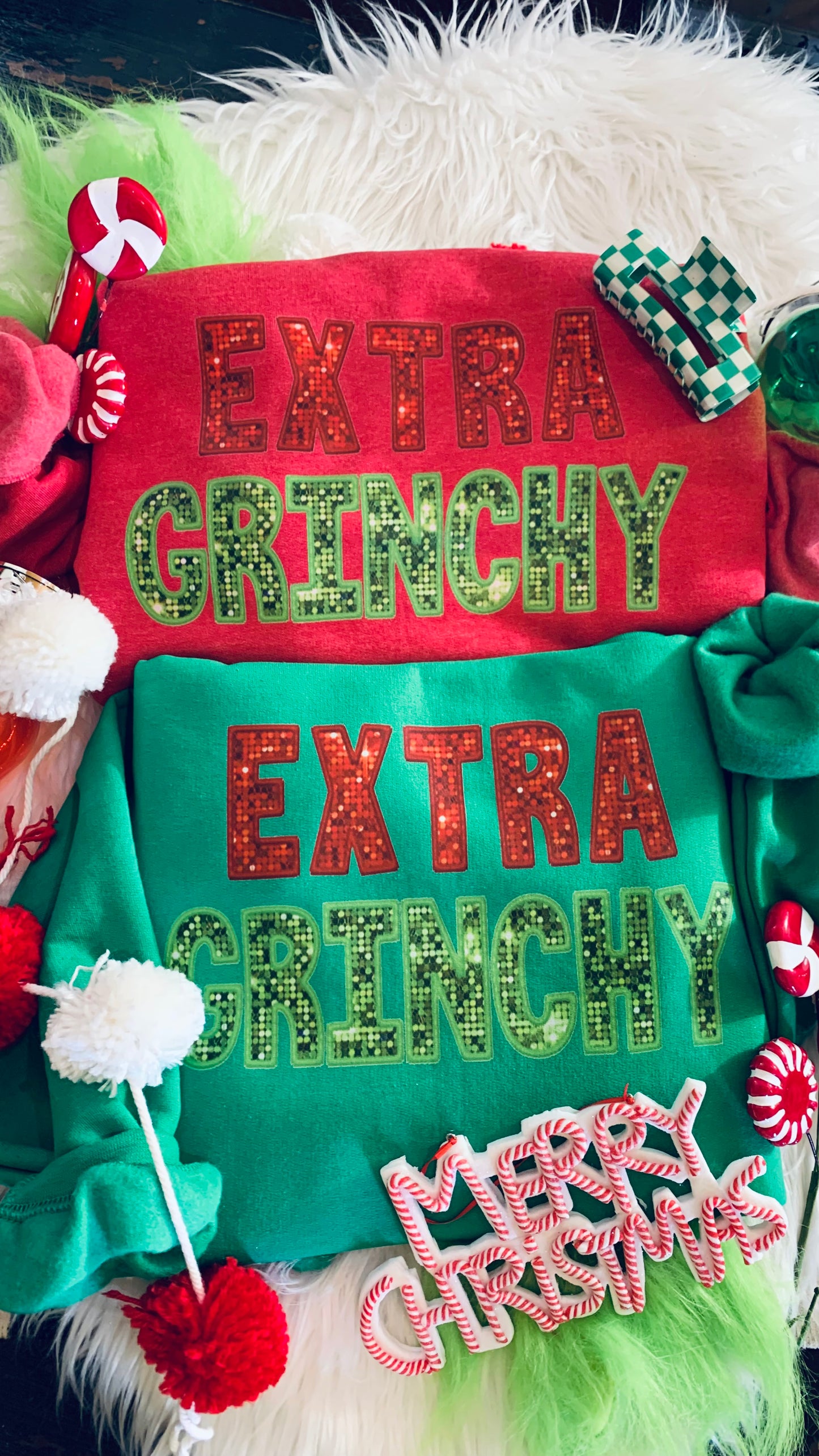 Extra Grinchy 💚Red & Green ❤️Faux Embroidery & Sequins