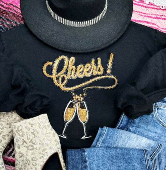 Cheers 🥂 sequin patch fleece lined crewneck