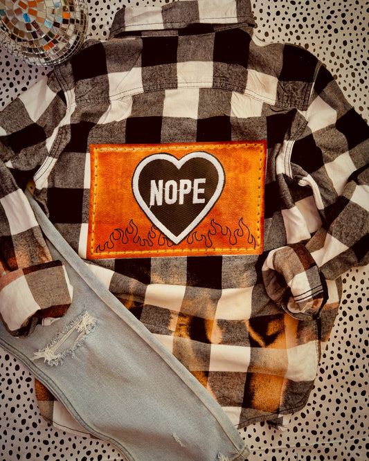 Nope flannel - faux leather patch 🫶🏻 hand bleached