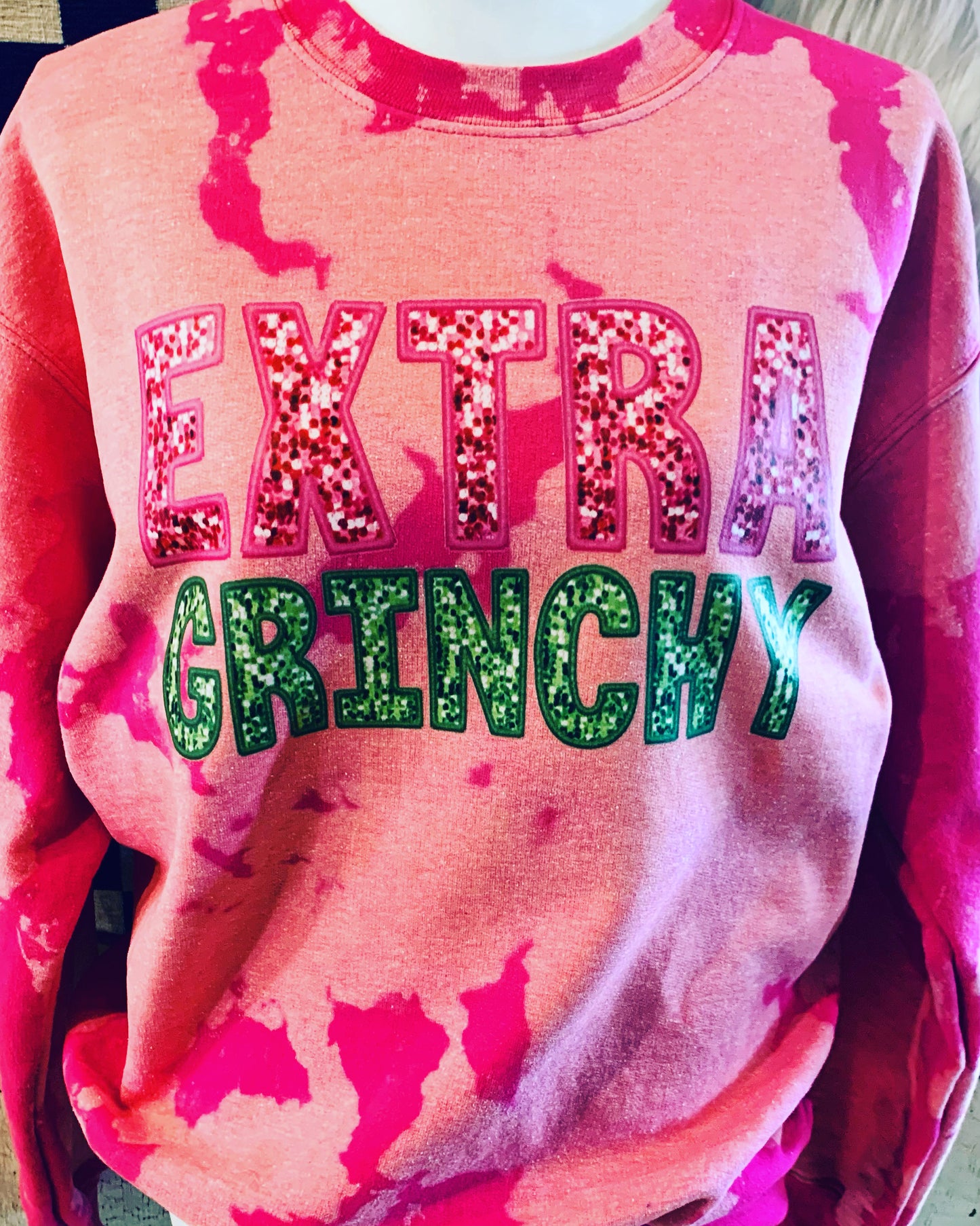 Extra Grinchy 💖 Distressed sweater