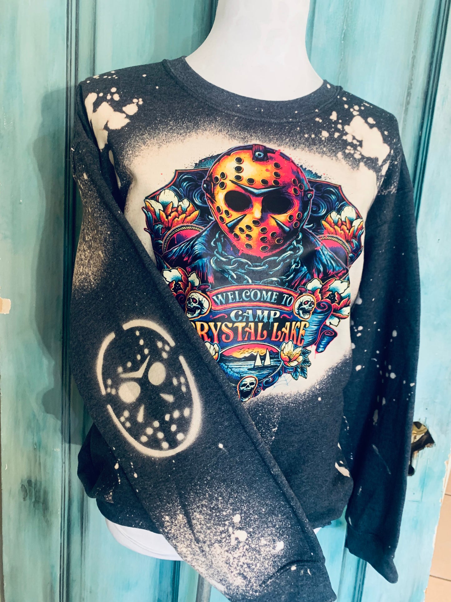 Camp crystal lake hand bleached crewneck