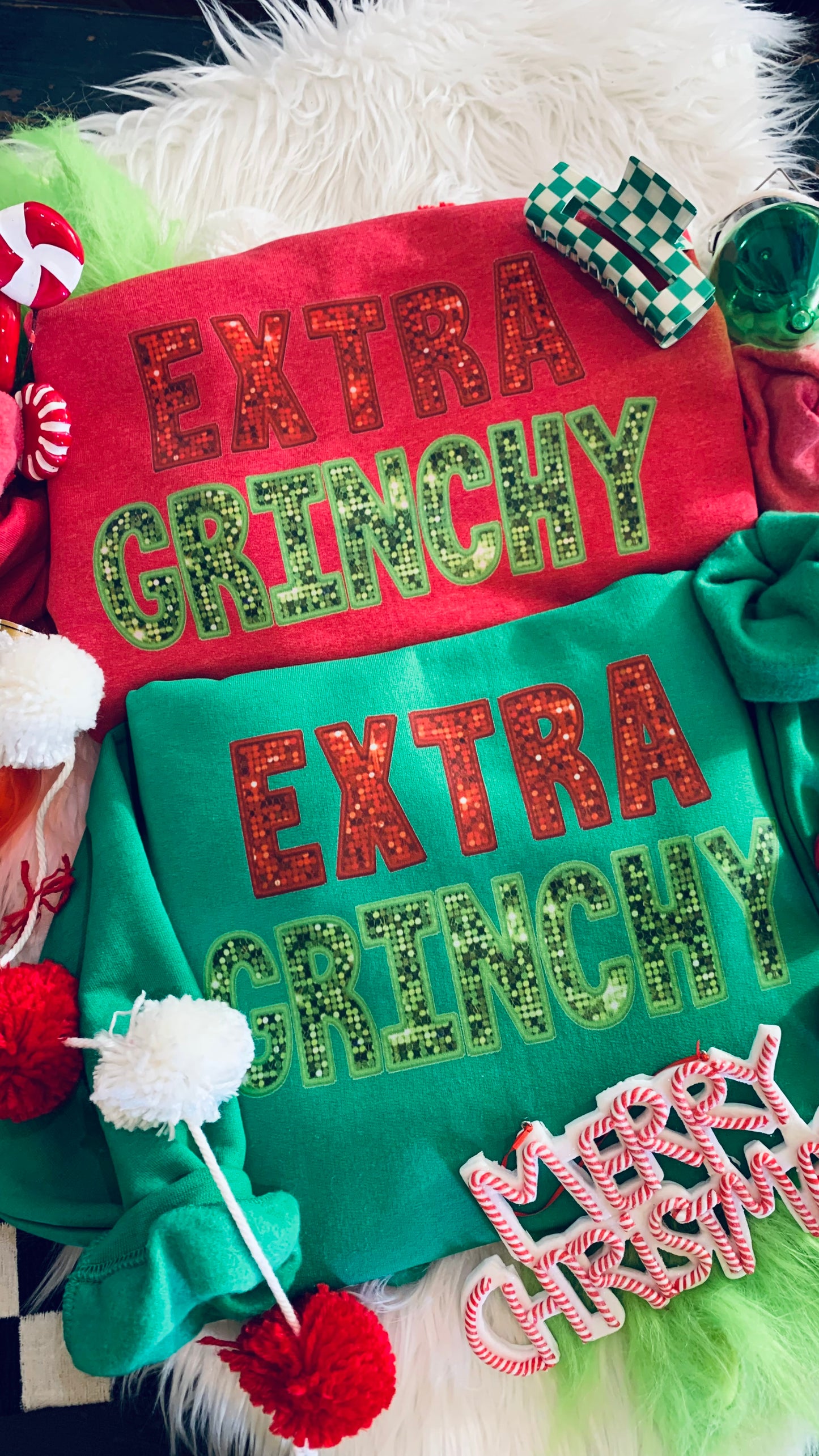 Extra Grinchy 💚Red & Green ❤️Faux Embroidery & Sequins