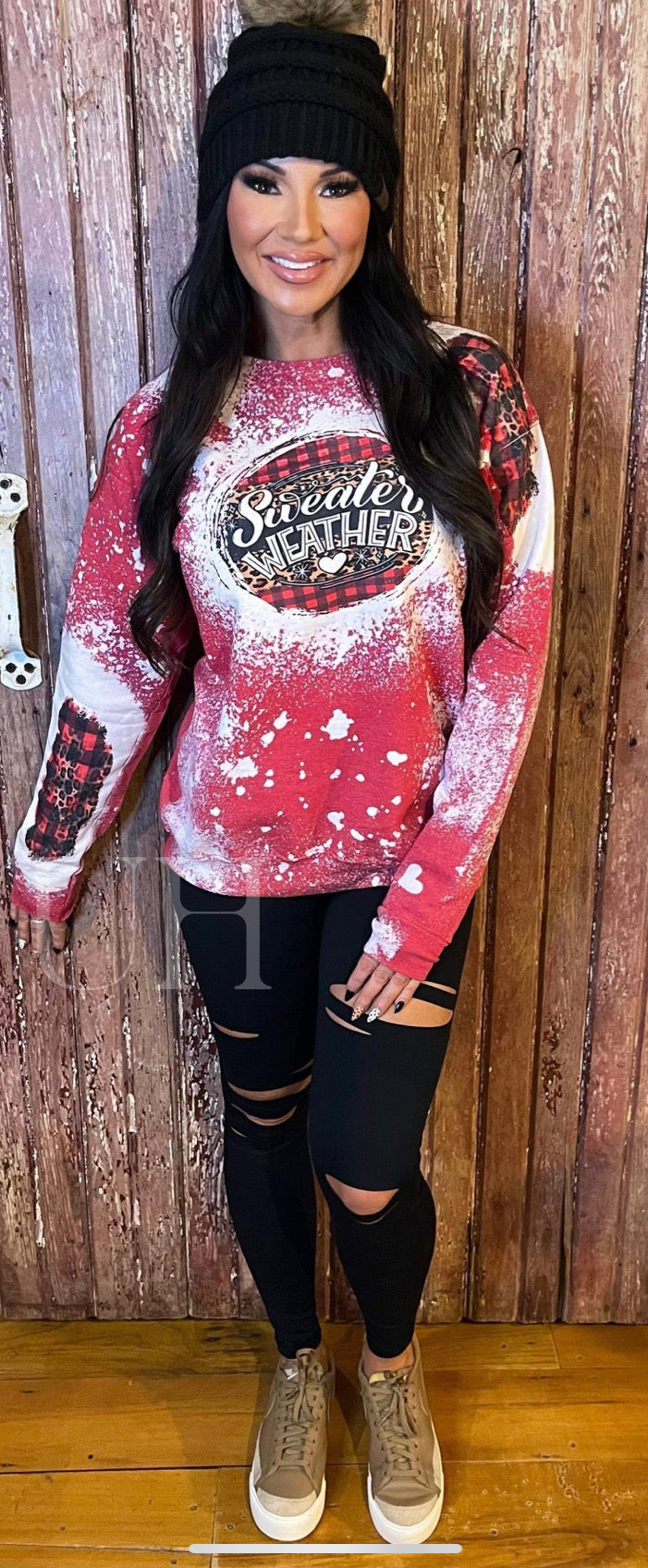 Sweater weather available in red and charcoal