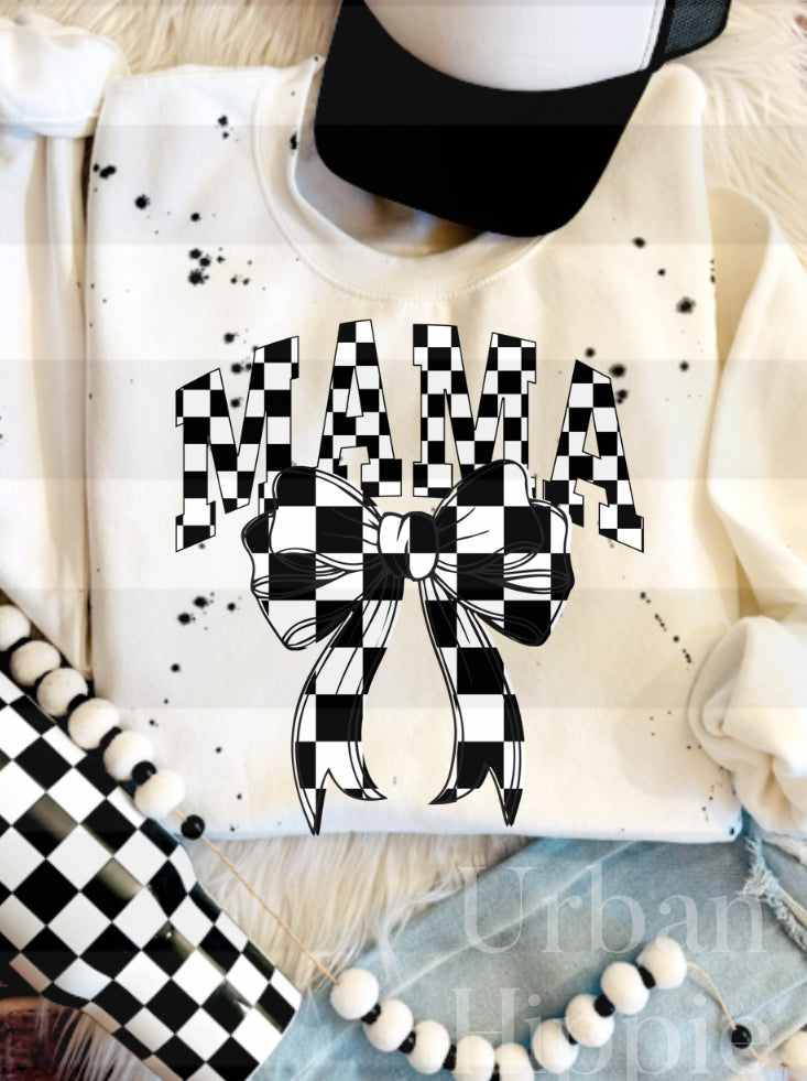 Mama Checkered Bow Crewneck