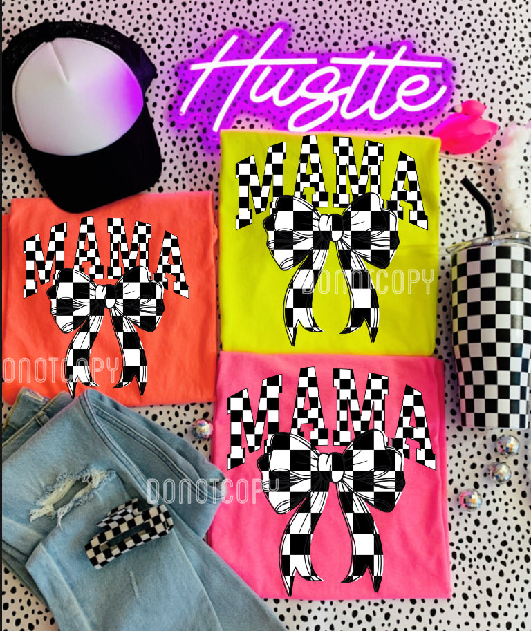 Mama Checkered Bow Neon Tee