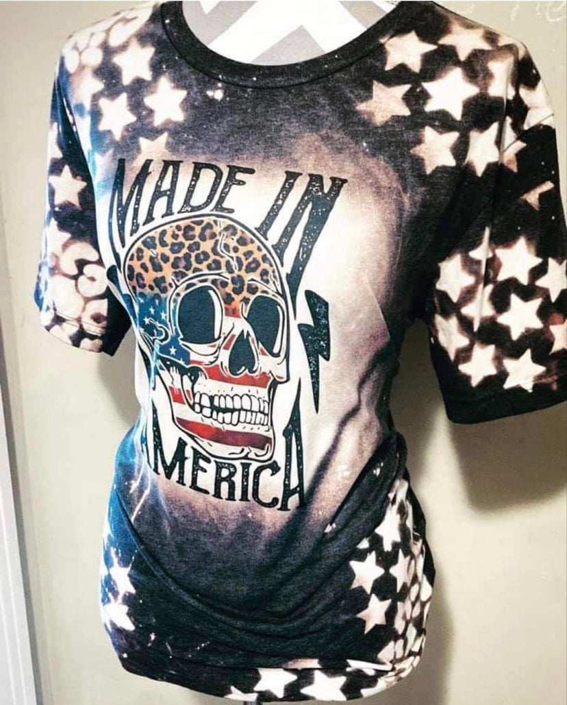 Black- Made in America star Bleached Tee