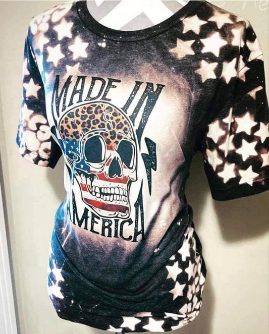 Black- Made in America star Bleached Tee